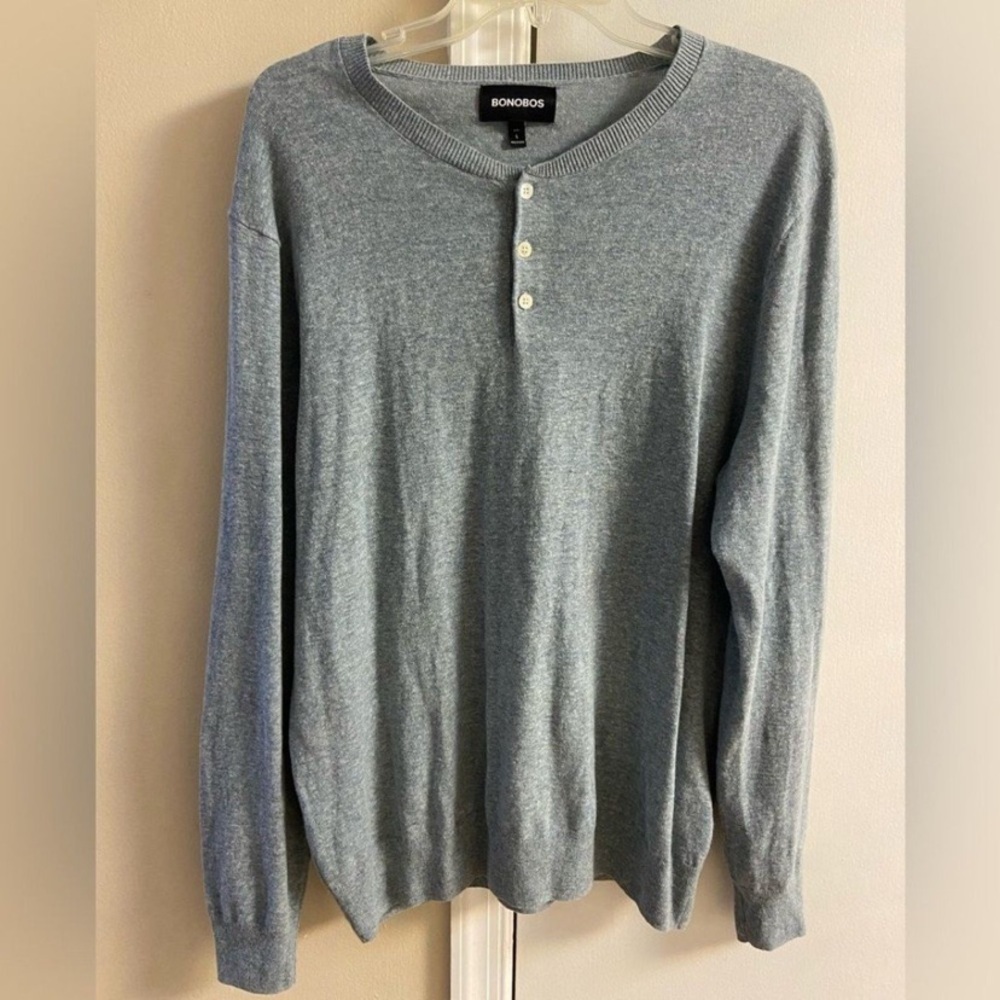 Bonobos Light Gray Men's Crewneck 1/4 button up Sweater Large
